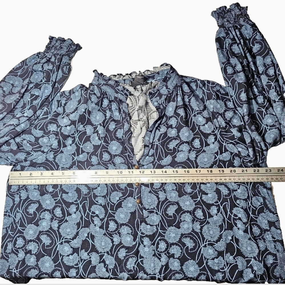 Maeve Navy Floral Ruffle-Neck Button Blouse - Picture 11 of 16